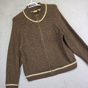 Vintage Ruff Hewn Cardigan Mens L Brown Full Zip Mock Neck Wool Grandpa Sweater‎